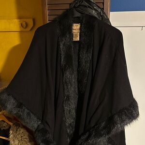 Dennis Basso Black Cape with Faux Fur Trim